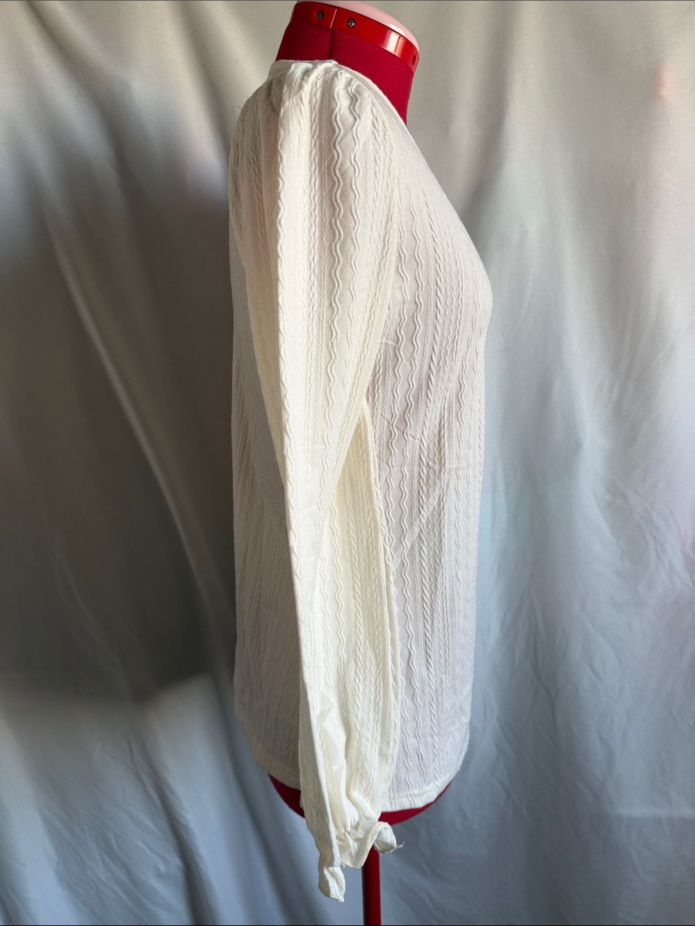 Women's Cream V-Neck Textured Long Sleeve Blouse SM131 - Picture 4 of 5